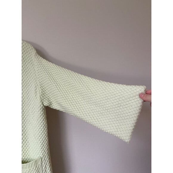 St. John Wool Knit Bell-Sleeve Open-Front Pockets Cardigan Sweater Pastel Green - Picture 5 of 14